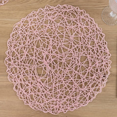6-Pack Table Placemats Woven Fiber Design Blush Round - Disposable Mats for Dining and Events 15"