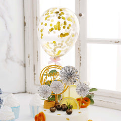 6 Pcs Happy Birthday Cake Topper Silver/Gold - Fun Cake Decoration with 4 Mini Paper Fans & Confetti Balloon for Themed Parties & Special Occasions