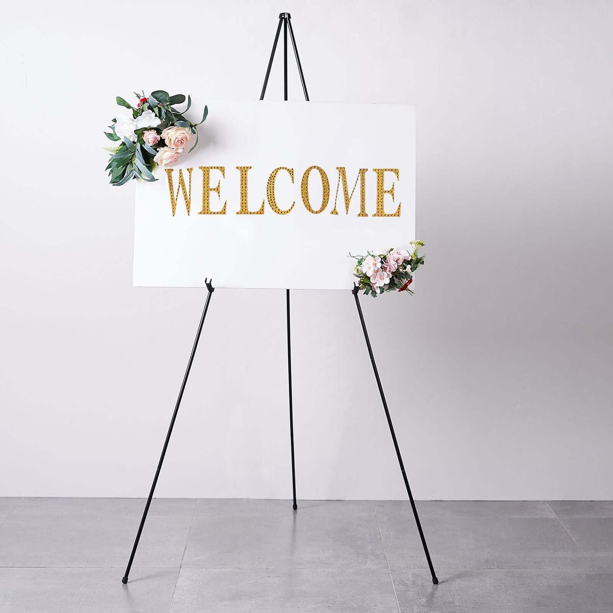 65" Black Metal Sign Holder Easel Stand, Collapsible Tripod Stand