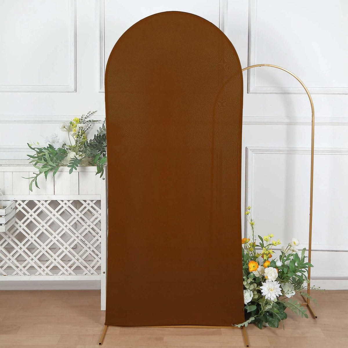 6ft Cinnamon Brown Spandex Fitted Chiara Backdrop Stand Cover For Round Top Wedding Arch