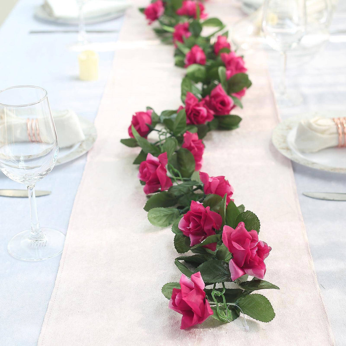 6ft Fuchsia Artificial Silk Rose Garland UV Protected Flower Chain
