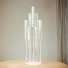 7-Arm Round Cluster Acrylic Candelabra Clear with Circular Base - Sleek Taper Candle Holder Table Centerpiece for Pillar Candles 33"