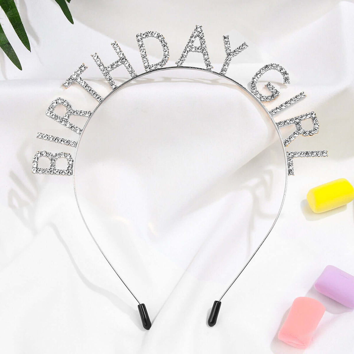 7" Silver Metal Rhinestone "Birthday Girl" Tiara, Diamond Crown Headband