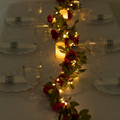 7ft 20 LED Red Silk Rose Flower Garland Vine String Lights, Warm White Battery Operated