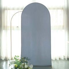 7ft Matte Dusty Blue Spandex Fitted Chiara Backdrop Stand Cover For Round Top Wedding Arch