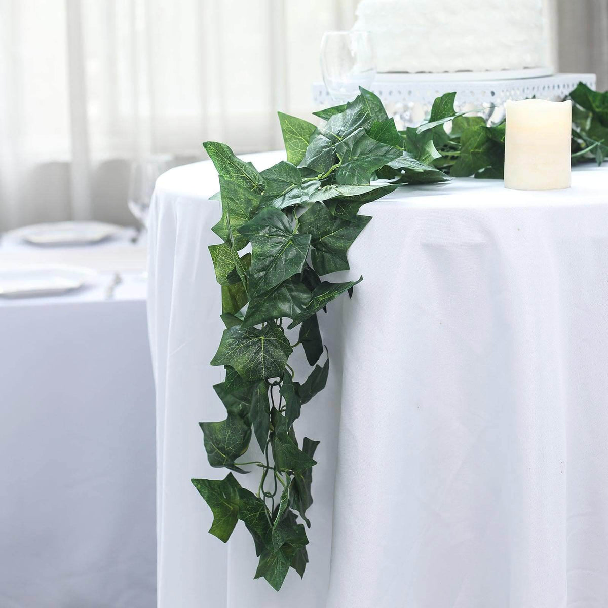 8ft Dark Green UV Protected Artificial Silk Ivy Leaf Garland Vine, Outdoor Indoor