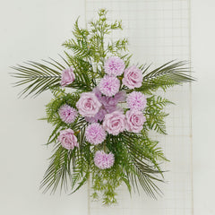 Artificial Wedding Arch Flowers – Lavender Lilac Rose & Chrysanthemum Swag with Greenery and Palm Leaves