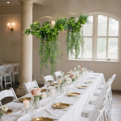 Faux Hanging Greenery with Gold Hoop Ceiling Decoration – Perfect for Tablescapes 38" Long