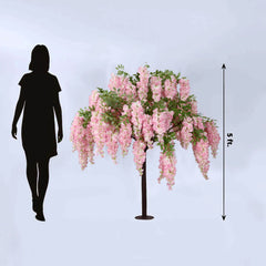 5ft Freestanding Blush Wisteria Artificial Tree – Cascading Silk Flower Display for Weddings & Events