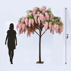 7ft Freestanding Blush Wisteria Artificial Tree – Cascading Silk Flower Display for Weddings & Events