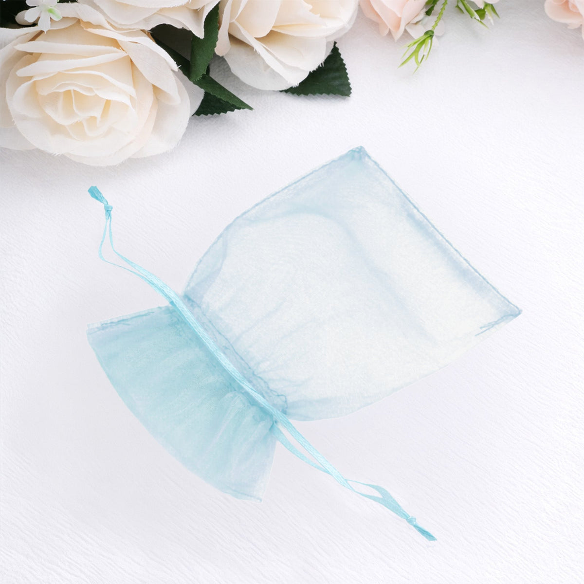 100 Pack Light Blue Organza Gift Bags with Drawstring, 4" x 6" – Wedding Party Favor Bags