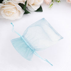 100 Pack Light Blue Organza Gift Bags with Drawstring, 4" x 6" – Wedding Party Favor Bags