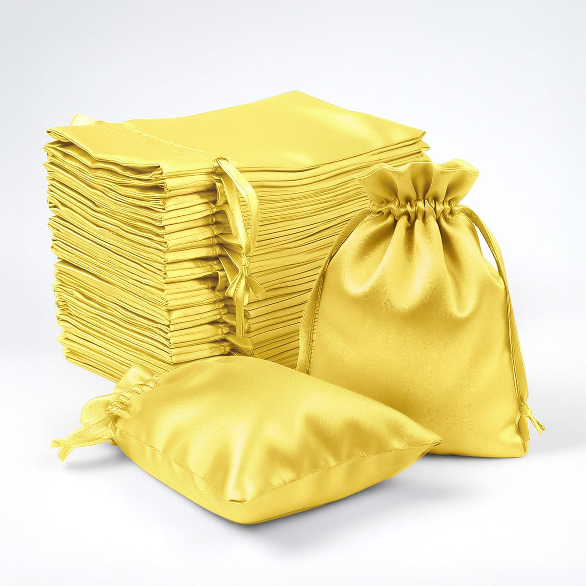60 Pack Satin Drawstring Favor Gift Bags, Gold 3"x4" Jewelry & Candy Bags for Weddings & Parties