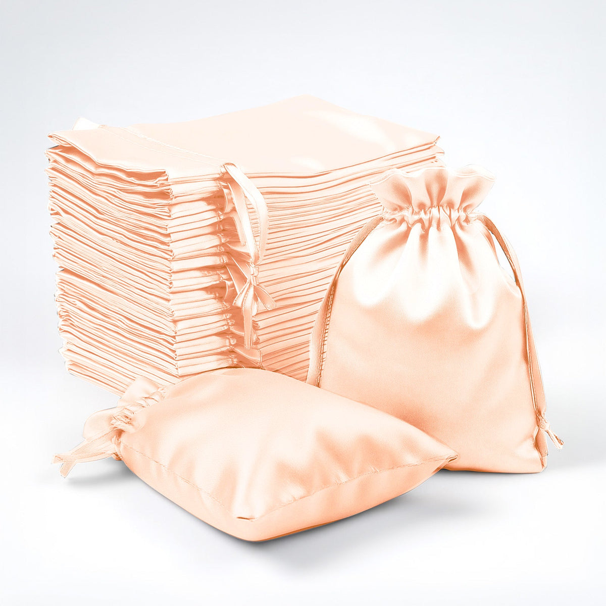 60 Pack Satin Drawstring Favor Gift Bags, Peach 3"x4" Jewelry & Candy Bags for Weddings & Parties