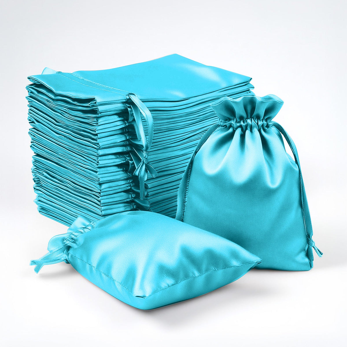 60 Pack Satin Drawstring Favor Bags, Turquoise 3"x4" Jewelry & Candy Gift Bags for Weddings & Parties