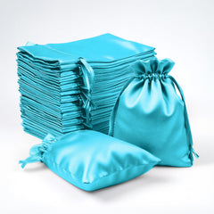 60 Pack Satin Drawstring Favor Bags, Turquoise 3"x4" Jewelry & Candy Gift Bags for Weddings & Parties