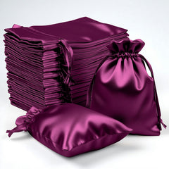 60 Pack 4"x6" Eggplant Satin Wedding Party Favor Bags, Drawstring Pouch Gift Bags