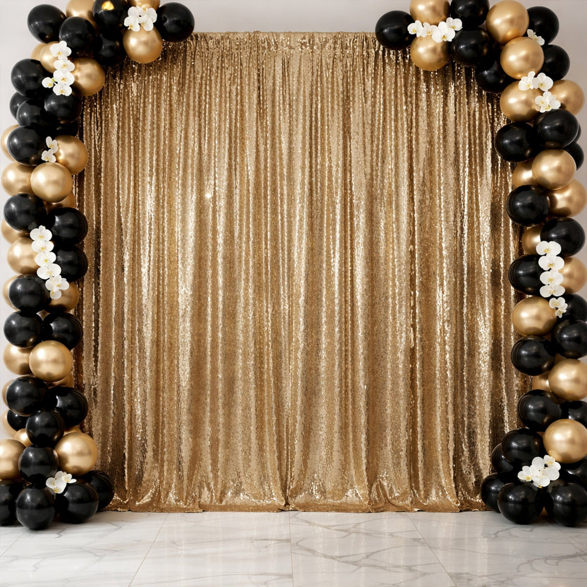 Gold Sequin Event Backdrop Curtain with Rod Pocket – Shimmering Drape Panel for Professional Displays & Photo Booths, 5ft x 12ft