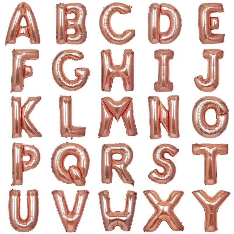 35" Rose Gold Letter and Number Balloons, Metallic Mylar Foil Helium Air Balloons