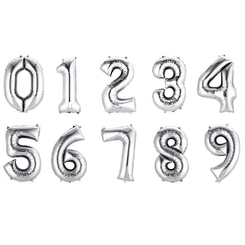 40" Shiny Metallic Silver Mylar Foil Helium Air Number Balloons
