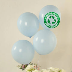 50 Pack Matte Pastel Ice Blue Biodegradable Balloons 12", Round Eco-friendly Thick Latex Party Balloons