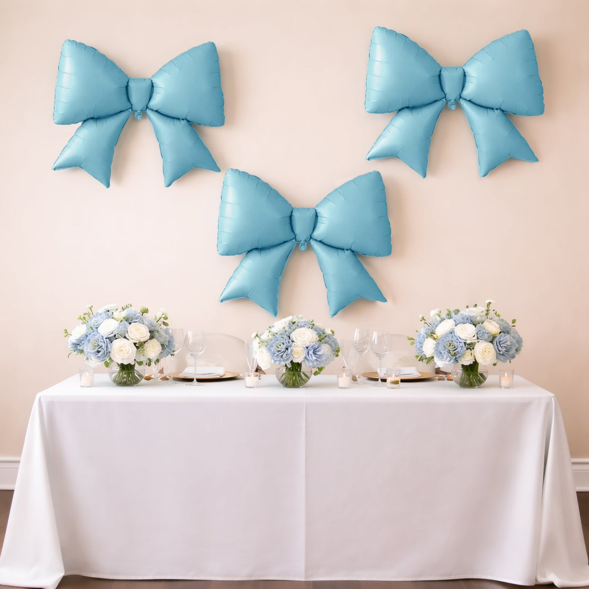 10 Pack Giant Decorative Foil Bow Balloons – Matte Light Blue Party Balloons for Backdrop, Photo Booth & Event Styling, 29″ x 27″ Inflated