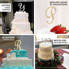 Rhinestone Cake Toppers Gold Monogram Letter and Number Design - Stylish Wedding Cake Decorations 2.5"