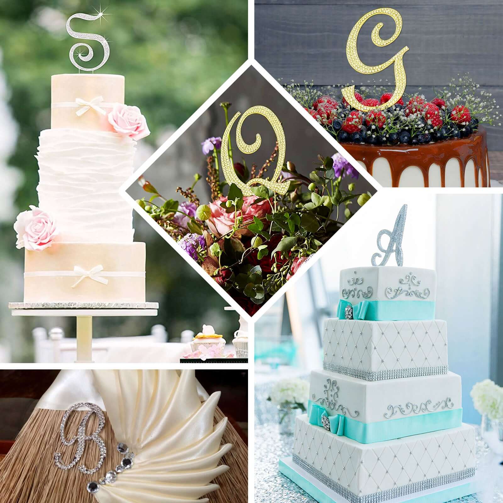 Rhinestone Cake Toppers Gold Monogram Letter and Number Design - Stylish Wedding Cake Decorations 2.5"