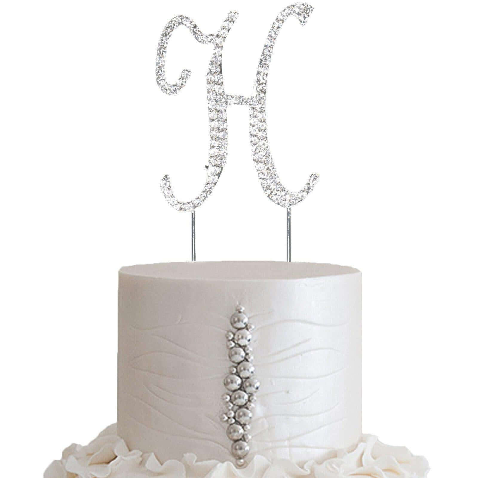 Rhinestone Cake Toppers Silver Monogram Letter and Number Design - Decorative Wedding Cake Decorations 2.5"