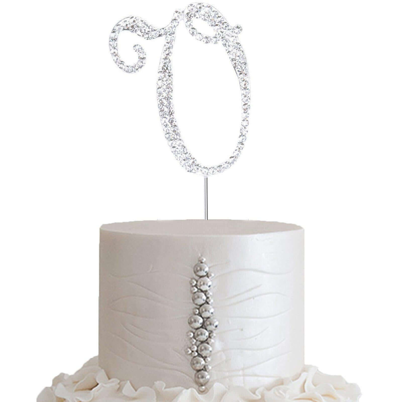 Rhinestone Cake Toppers Silver Monogram Letter and Number Design - Decorative Wedding Cake Decorations 2.5"