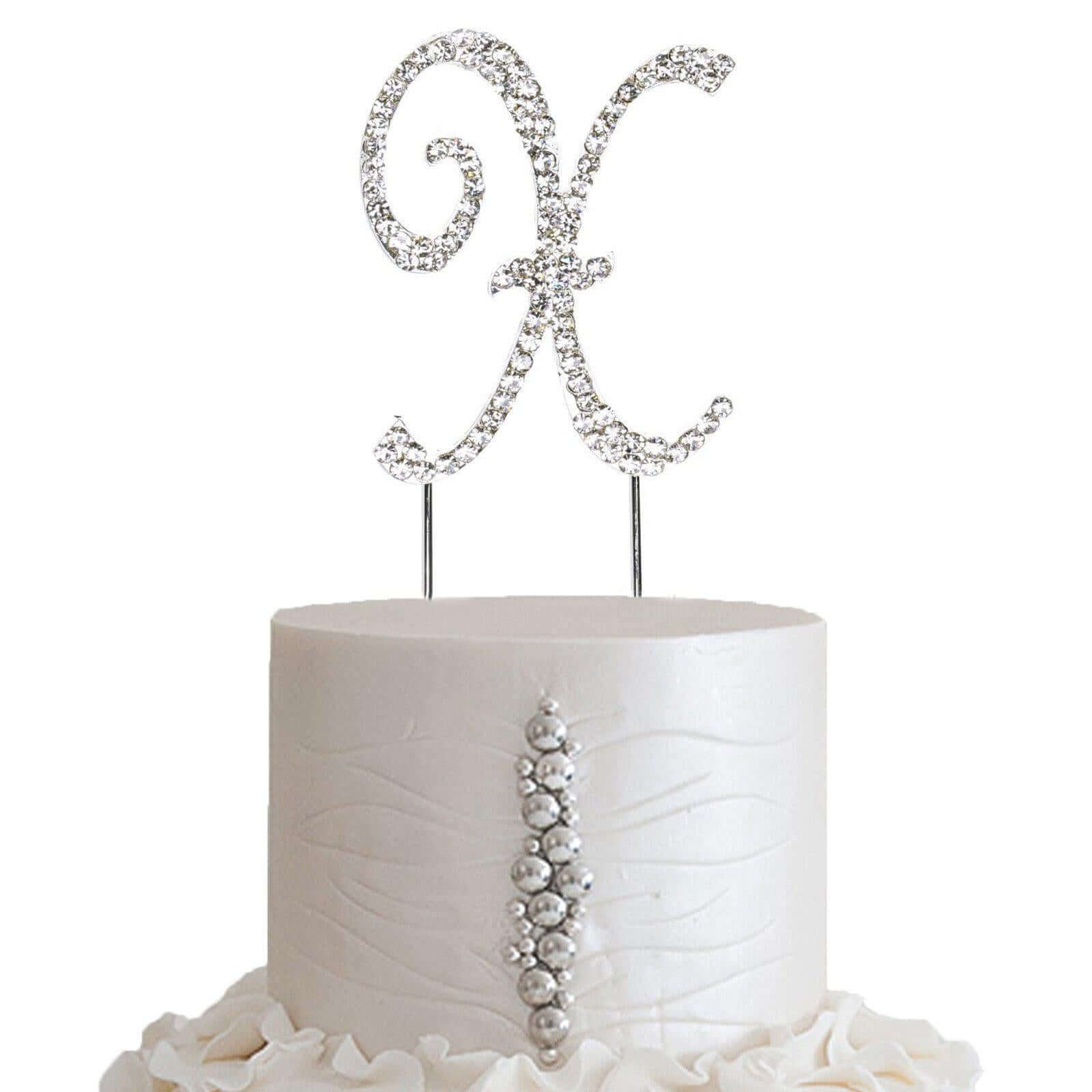 Rhinestone Cake Toppers Silver Monogram Letter and Number Design - Decorative Wedding Cake Decorations 2.5"