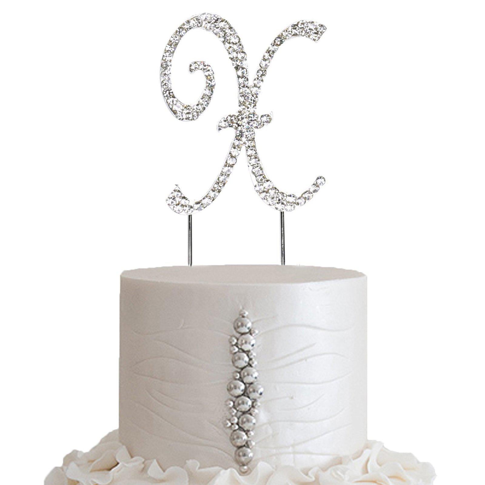 Rhinestone Cake Toppers Silver Monogram Letter and Number Design - Decorative Wedding Cake Decorations 2.5"