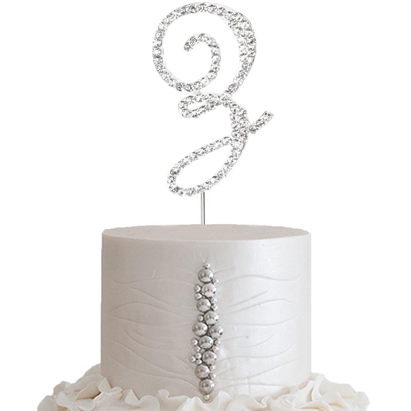 Rhinestone Cake Toppers Silver Monogram Letter and Number Design - Decorative Wedding Cake Decorations 2.5"