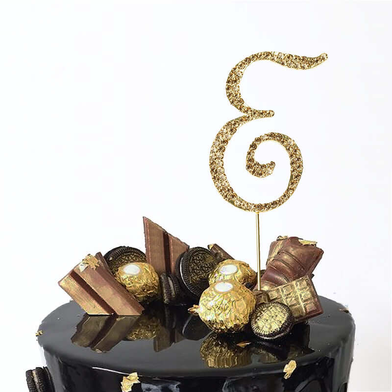 Rhinestone Cake Toppers Gold Monogram Letter and Number Design - Stylish Wedding Cake Decorations 2.5"