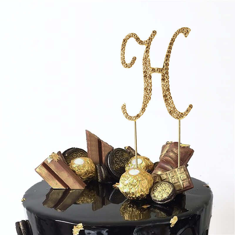 Rhinestone Cake Toppers Gold Monogram Letter and Number Design - Stylish Wedding Cake Decorations 2.5"