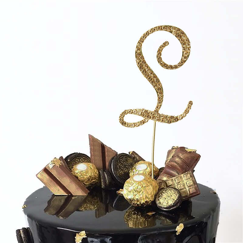 Rhinestone Cake Toppers Gold Monogram Letter and Number Design - Stylish Wedding Cake Decorations 2.5"