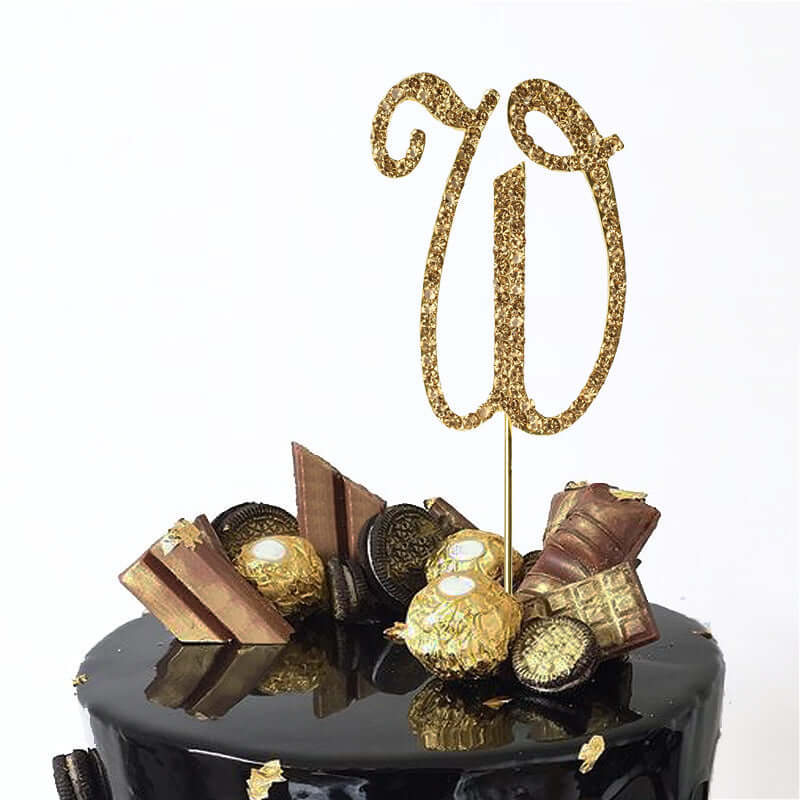 Rhinestone Cake Toppers Gold Monogram Letter and Number Design - Stylish Wedding Cake Decorations 2.5"