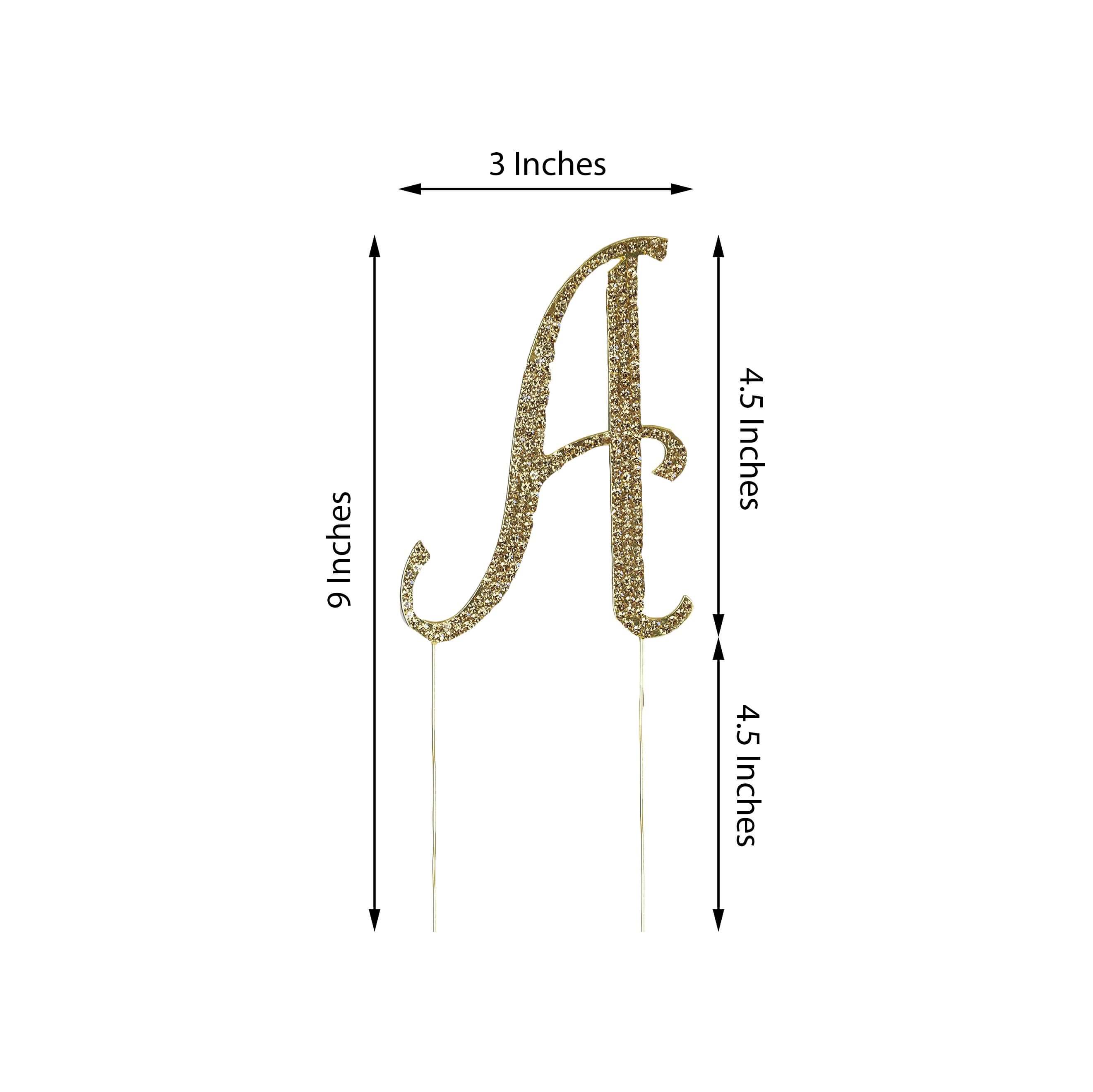 Rhinestone Cake Toppers Gold Monogram Letter and Number Design - Stylish Event Cake Decorations 4.5"