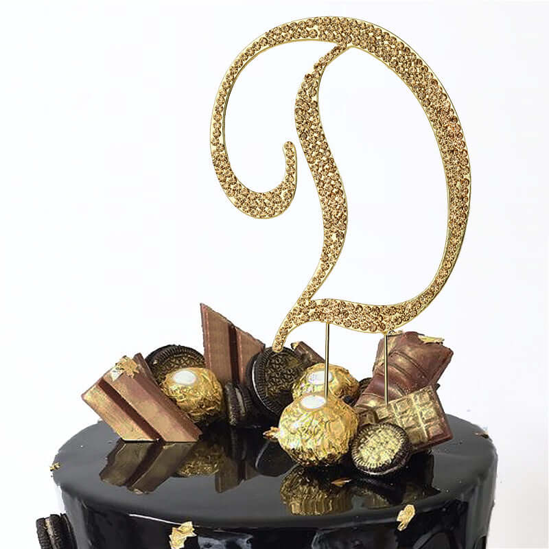 Rhinestone Cake Toppers Gold Monogram Letter and Number Design - Stylish Event Cake Decorations 4.5"