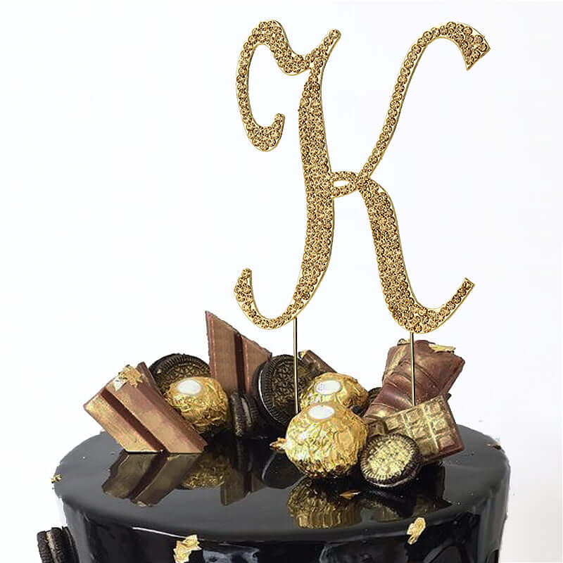 Rhinestone Cake Toppers Gold Monogram Letter and Number Design - Stylish Event Cake Decorations 4.5"
