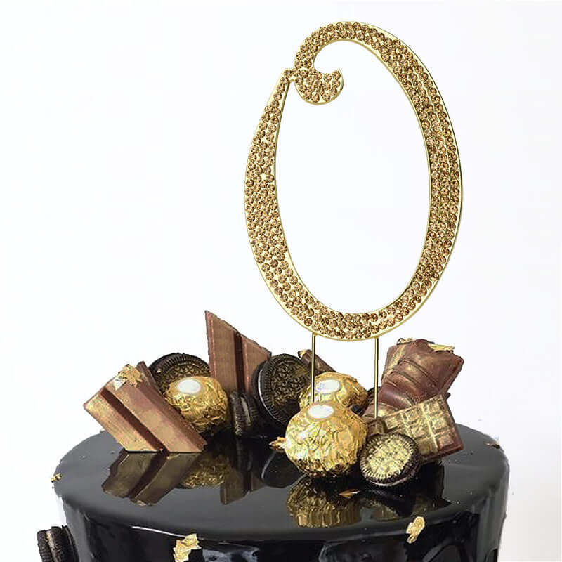 Rhinestone Cake Toppers Gold Monogram Letter and Number Design - Stylish Event Cake Decorations 4.5"