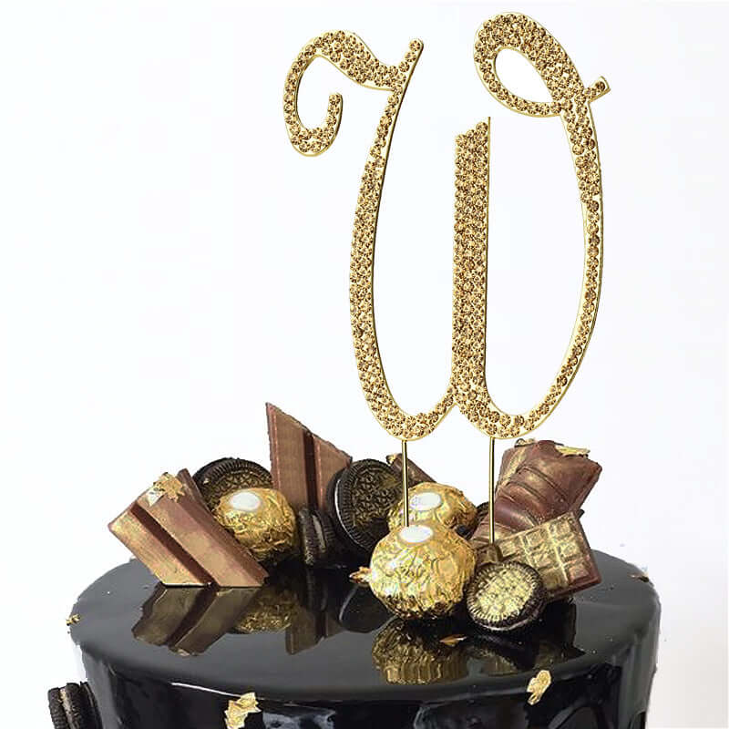 Rhinestone Cake Toppers Gold Monogram Letter and Number Design - Stylish Event Cake Decorations 4.5"