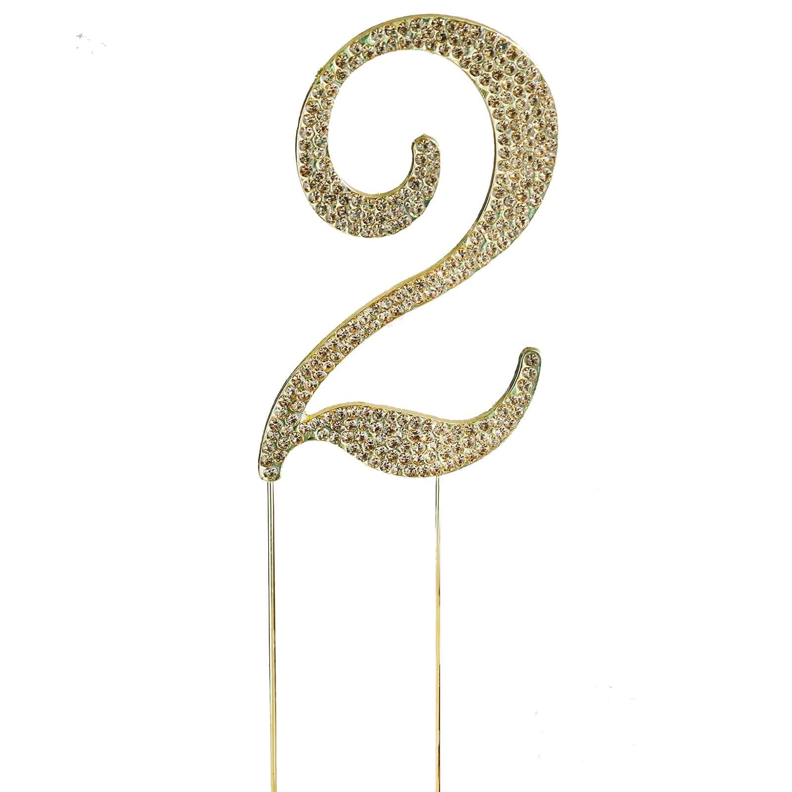 Rhinestone Cake Toppers Gold Monogram Letter and Number Design - Stylish Wedding Cake Decorations 2.5"