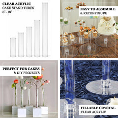 Acrylic Cake Stand Tubes Clear DIY Customizable Design - Tiered Cupcake Dessert Tower Poles 6"-18"