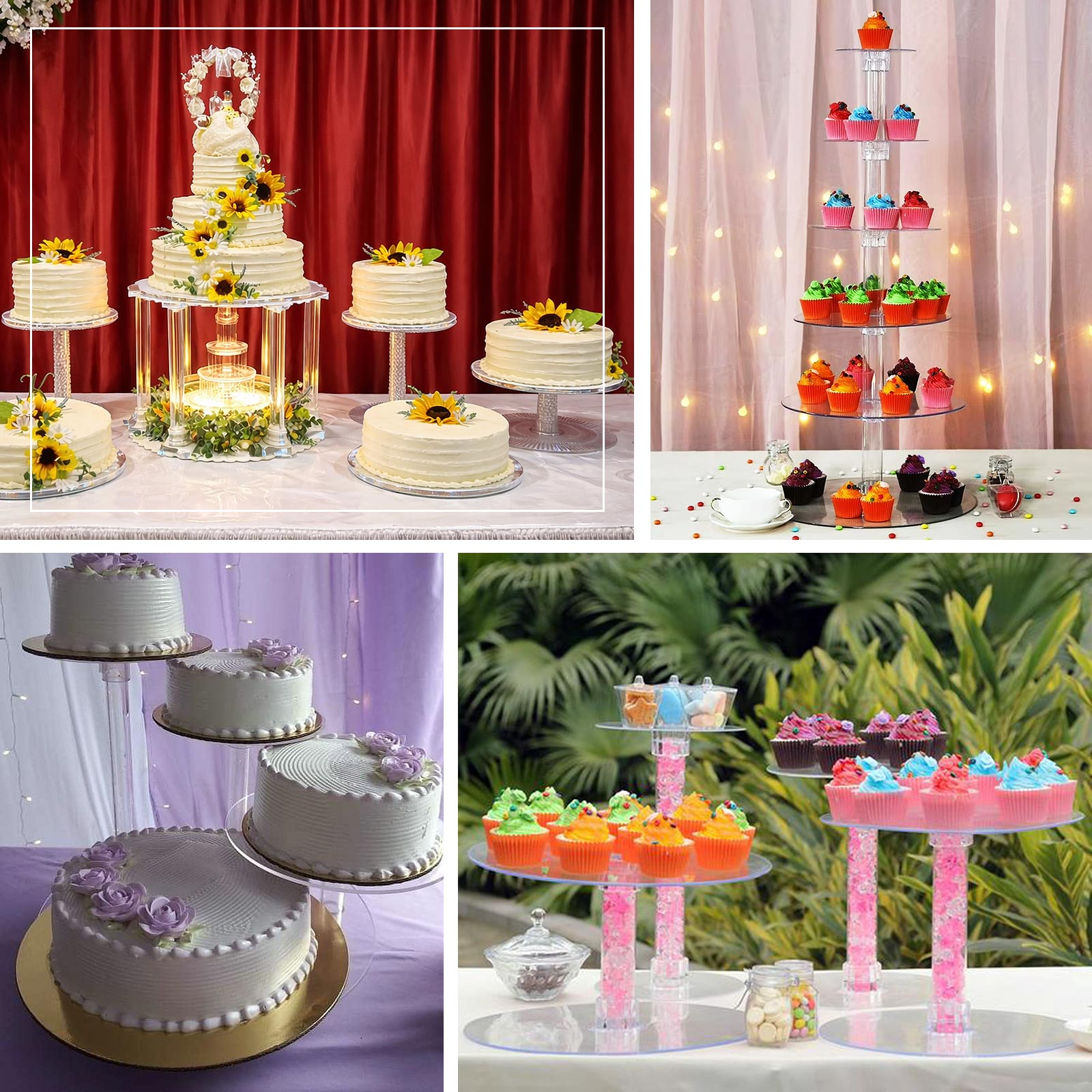 Acrylic Cake Stand Tubes Clear DIY Customizable Design - Tiered Cupcake Dessert Tower Poles 6"-18"
