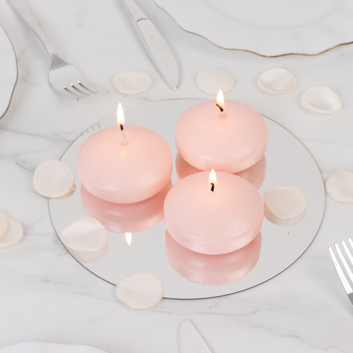 12 Pack 3" Blush Floating Candles, Unscented Dripless Wax Discs for Centerpieces