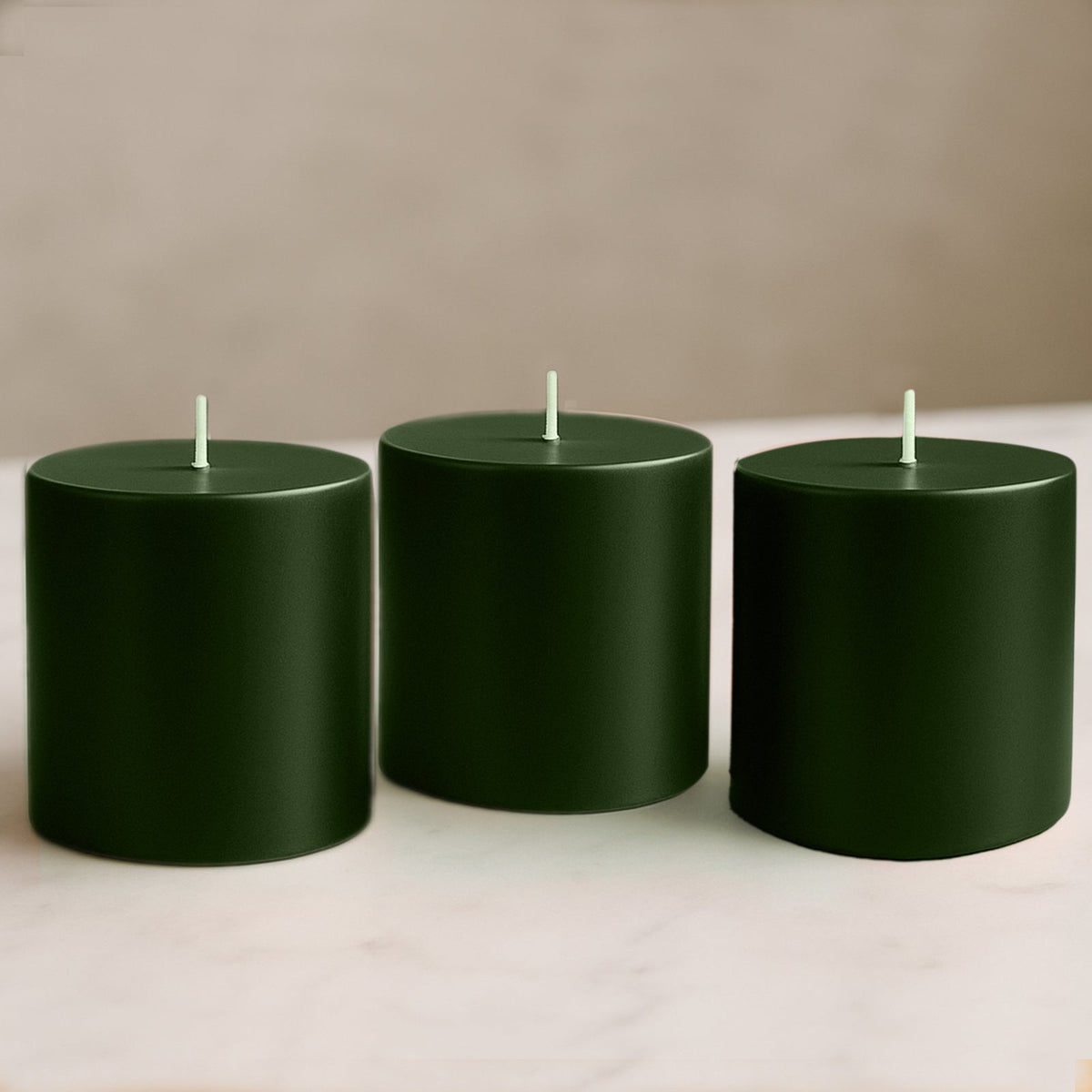 6-Pack Unscented Dripless Pillar Candles – 3"x3" Hunter Emerald Green Paraffin Wax with Smokeless Cotton Wicks, Clean & Long-Lasting 30-Hour Burn