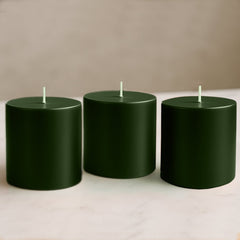 6-Pack Unscented Dripless Pillar Candles – 3"x3" Hunter Emerald Green Paraffin Wax with Smokeless Cotton Wicks, Clean & Long-Lasting 30-Hour Burn