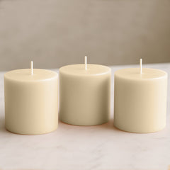 6-Pack Unscented Dripless Pillar Candles – 3"x3" Ivory Paraffin Wax with Smokeless Cotton Wicks, Clean & Long-Lasting 30-Hour Burn