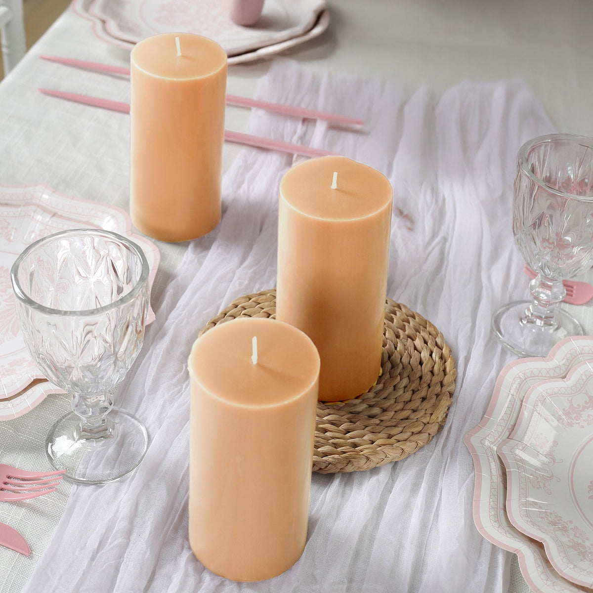 6-Pack Unscented Dripless Pillar Candles – 3"x6" Beige Paraffin Wax with Smokeless Cotton Wicks, Clean & Long-Lasting 60-Hour Burn